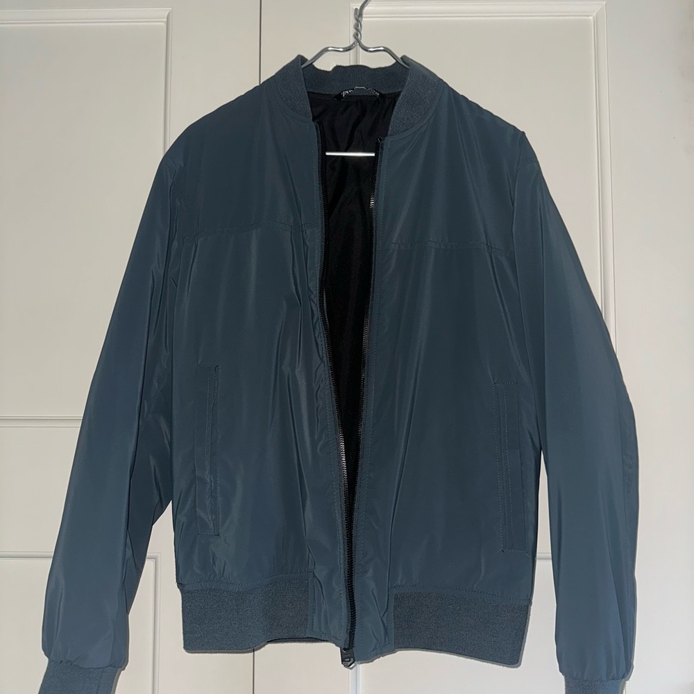 Zara Men's Teal/Gray Bomber Jacket